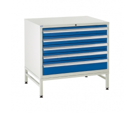 Under bench Euroslide cabinet and stand with 5 drawers in blue