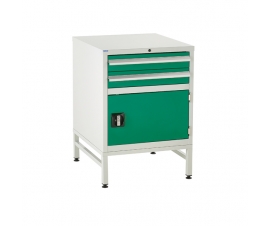 Under bench Euroslide cabinet and stand with 2 drawers and 1 cupboard in green
