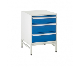 Under bench Euroslide cabinet and stand with 3 drawers in blue