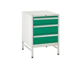 Under bench Euroslide cabinet and stand with 3 drawers in green