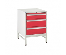 Under bench Euroslide cabinet and stand with 3 drawers in red