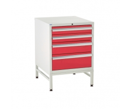 Under bench Euroslide cabinet and stand with 4 drawers in red
