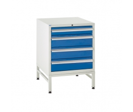 Under bench Euroslide cabinet and stand with 4 drawers in blue