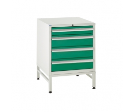 Under bench Euroslide cabinet and stand with 4 drawers in green