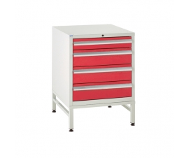 Under bench Euroslide cabinet and stand with 4 drawers in red