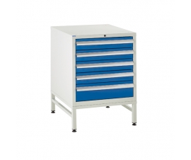 Under bench Euroslide cabinet and stand with 5 drawers in blue