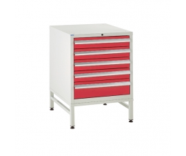 Under bench Euroslide cabinet and stand with 5 drawers in red