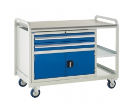 Trolley with laminate top, 2 drawers and 1 cupboard