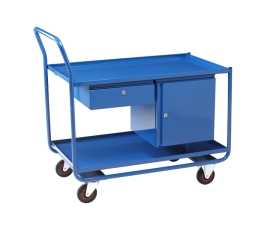 Trolley with 2 Steel Shelves, 1 Drawer and 1 Cupboard