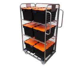 3 Sided Merchandise Trolley - Roll Cages with Tote Boxes