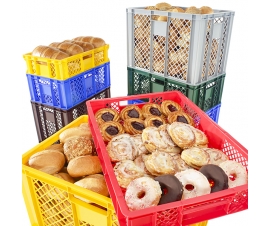 Stack of coloured containers and contents