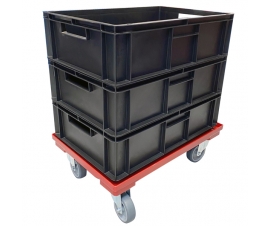 Black Euro Containers on Wheeled Dolly Skate