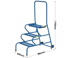 3 Step Unit with Handrail and Wheels Dimensions