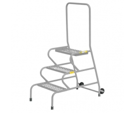 Galvanised 3 Step Unit with Handrail and Rear Wheels