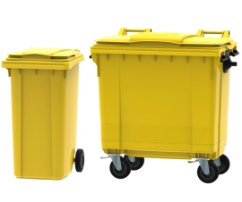 Yellow Wheelie Bins - commonly used for clinical and potentially hazardous waste
