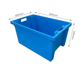 Blue 600x400x300mm Stack Nest 180 degree Crates with Measuremnts