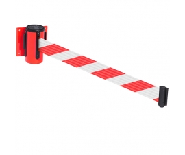 Wall Mounted Belt Barrier With Chevron Belt