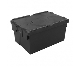 Black Plastic Tote Attached Lid Container Crates