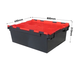 Large Black Red 800x600x310mm Plastic Box with Hinged Lids