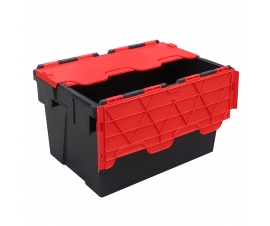 65 Litre Black and Red Lidded Heavy Duty Plastic Storage Box Tote Crates