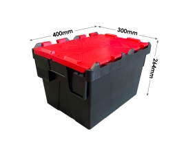 Black and Red Attached Lid Container 22 Litres