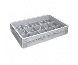 Basicline Perforated Euro Container With 15 Hole Glassware Inserts