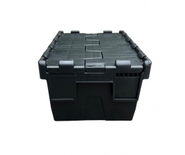 Attached Lid Container Tote Box Recycled Black End View