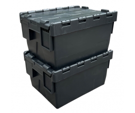 Attached Lid Container Tote Box Recycled Black Stacked