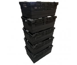 Black Bail Arm Stacking & Nesting (600 x 400 x 253mm) Ventilated Crate Stacked With Bale Arms