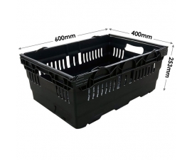 Black Bail Arm Stacking & Nesting (600 x 400 x 253mm) Ventilated Crate Dimensions