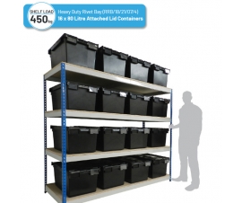 Heavy Duty Shelving Bay with 16 x LC3-V/Black (80 Litre) Attached Lid Containers