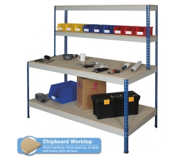 Rivet Workstation Bench with Full Undershelf