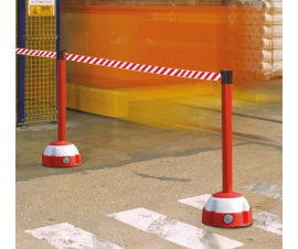 Red And White Belt Barrier In Use