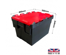 Black and Red Attached Lid Container 22 Litres