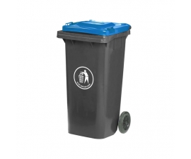 120 Litre Wheelie Bin With Grey Body And Blue Lid