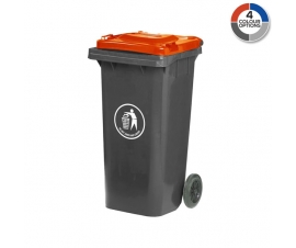 120 Litre Wheelie Bin With Grey Body And Red Lid