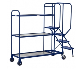 3 Tier Picking Trolleys With Timber Shelves In Blue