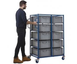 Double Width Mobile Tray Rack With 10 Containers In Use