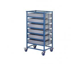 Mobile Tray Rack With 6 Euro Containers Back View