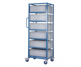 Mobile Tray Rack With 6 Euro Containers Back View
