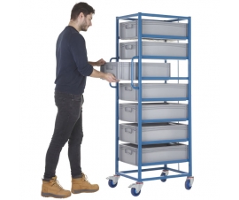Mobile Tray Rack With 7 Euro Containers In Use