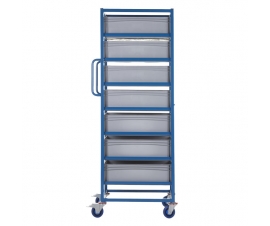 Mobile Tray Rack With 7 Euro Containers Side View