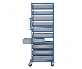 Mobile Tray Rack With 10 Euro Containers Side View