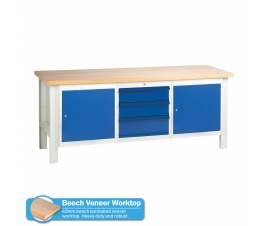 Heavy Duty Workbench With Drawer Unit and  2 x Cupboard Units