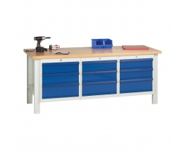 Workbenc with Beech Veneer Worktop & 3 x 3 Drawer Sets In Use
