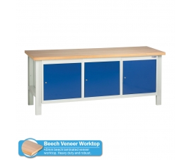 Heavy Duty Workbench With 3 Cupboard Units