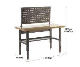 Adjustable Height Workbench with Louvre Panel Dimensions