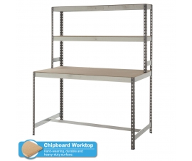 Mammoth Workbench (550 kg Capacity) with Chipboard Worktop & 2 x Upper Shelves