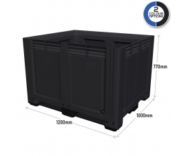 Large Plastic Pallet Box with 3 Runners In Black
