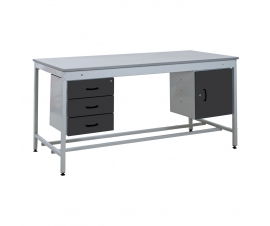 Taurus Utility Workbench With Triple Drawer and Cupboard In Black